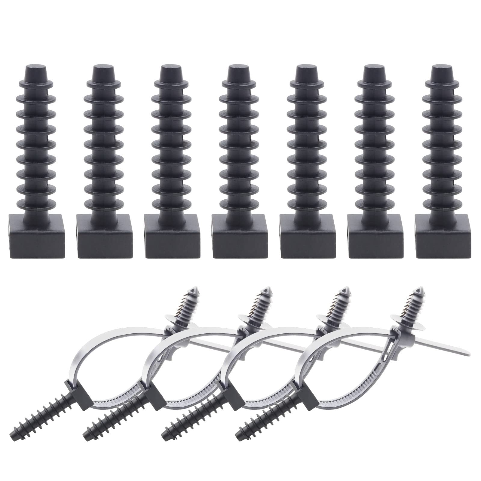 Biqing 100PCS Black Cable Tie Mounts, Up to 9mm Width, Masonry Screw Mounts for Cable Management