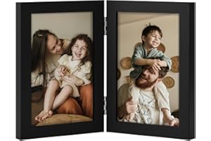 decorUhome Double 4x6 Picture Frame Vertical, Engineered Wood Bifold Photo Frame with Plexiglass for Tabletop Display, 4x6, Black