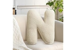 huraty Lambs Wool Letter Pillow Alphabet N Decorative Throw Pillow Soft Plush Cushion Novelty Nursey Playroom Decor (N, 14.9" Lx11.8 W)