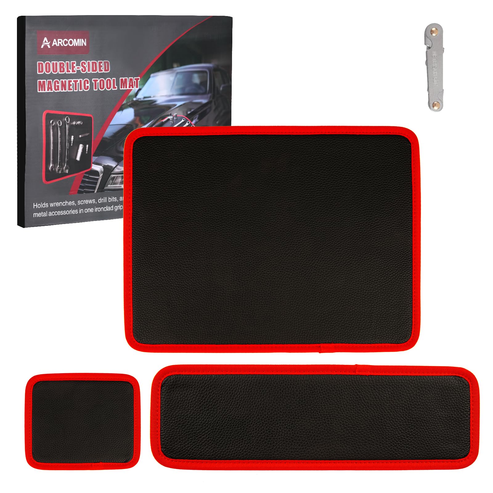 Photo 1 of ?Arcomin 3PC Flexible Magnetic Tool Mat & Tray Holder - Magnetic Tool Tray, Flexible Magnetic Mat, PVC & Non-Slip for Garage Workshop, Auto Repair Tools (12.8x9.8/12.6x4/6.3x5.3in)