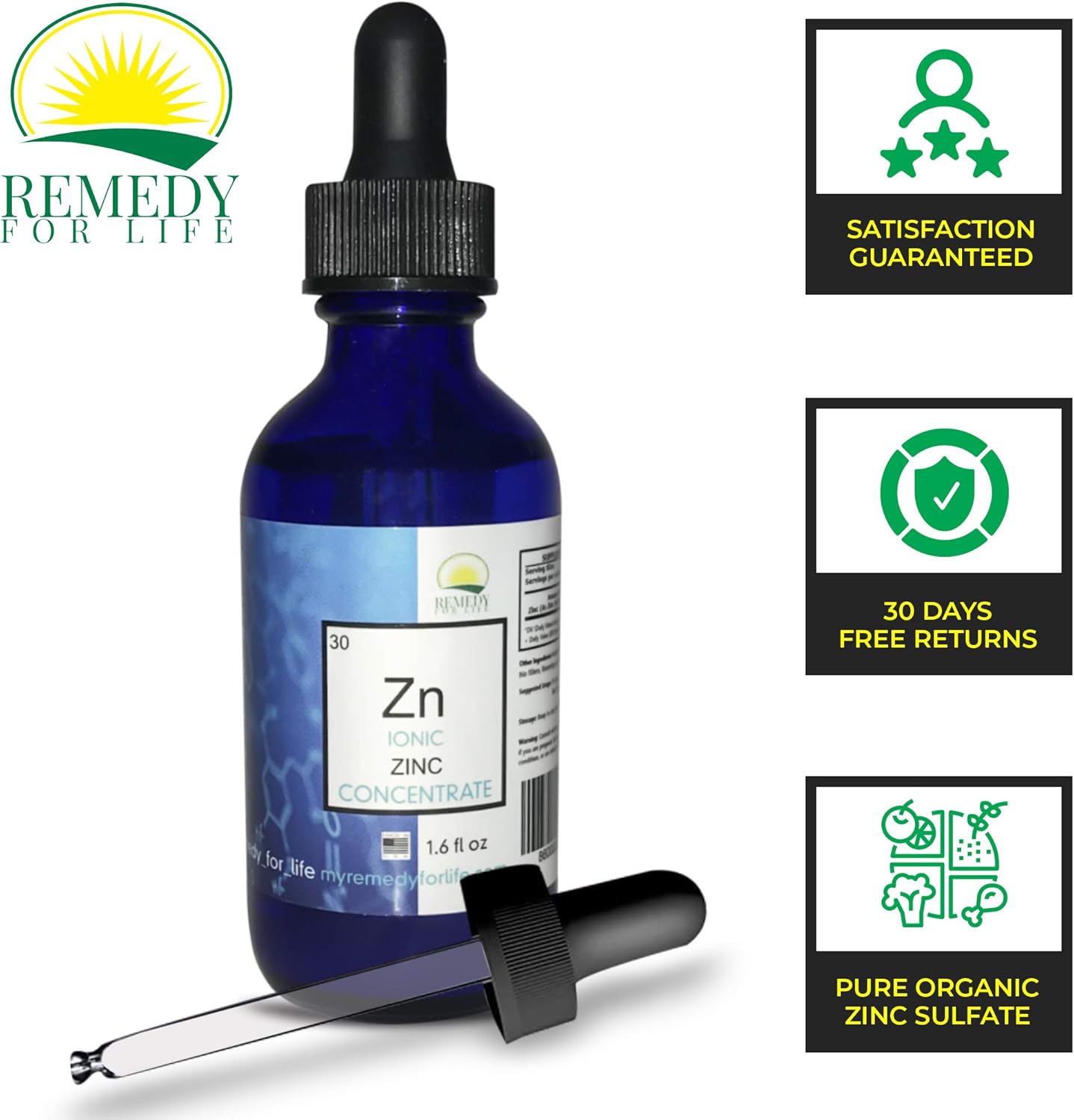 Organic Zinc Sulfate Liquid Supplement – Immune Boosting Formula – Ionic Trace Mineral by Remedy for Life: Health & Personal Care