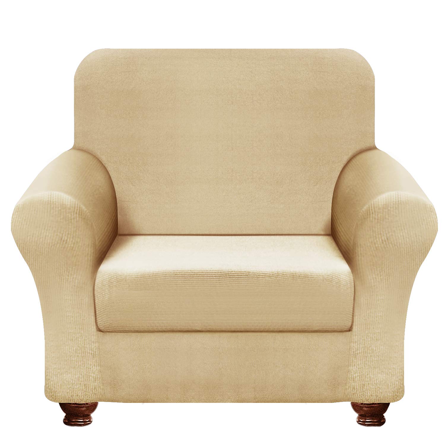 Chelzen Stretch Chair Covers Living Room 2 Piece Couch Covers Striped Furniture Protectors Spandex Fabric Dog Sofa Chair Slipcovers Chair Beige