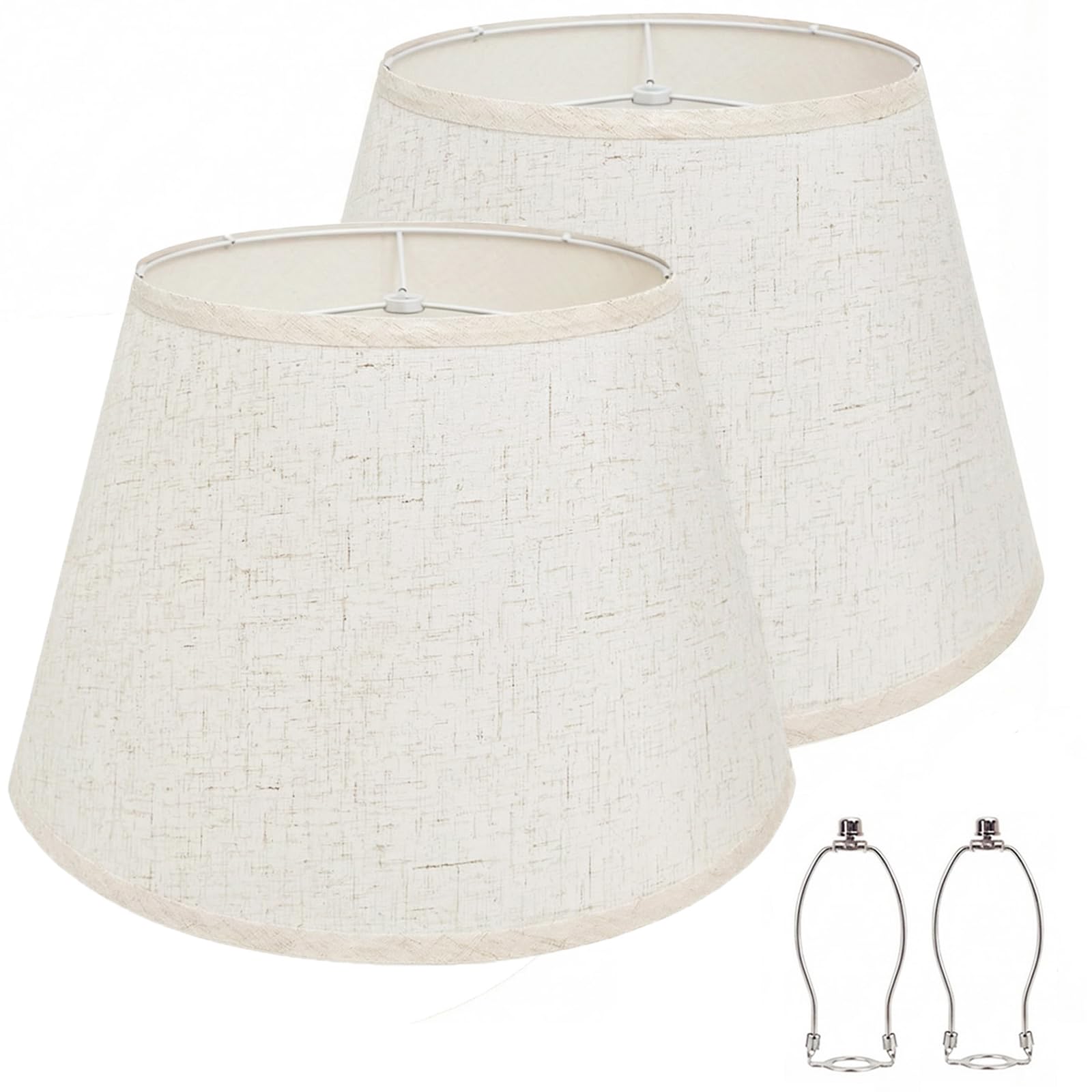Photo 1 of Large Lamp Shades Set of 2, Beige Drum Lampshades 10" Top x 16" Bottom x 10" High (Spider), Natural Linen Lampshades Replacement for Table Lamps, Floor Lamps, Harp Holders Included, Easy Assembly