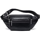 Genuine Leather Fanny Pack Men Women Multi-Pockets sling Waist Bag For Travel Sports Hiking Cycling Fishing Running Black Small