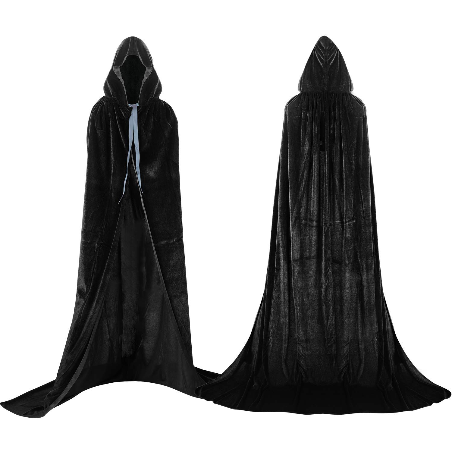 Proumhang Black Hooded Cloak Maxi Cape Velvet Adult Costume Grim Reaper Vampire Party Halloween Costumes 190 cm