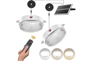UPONUN Solar Ceiling Lights 2 Pack, Daytime & Night 3200K/4000K/6000K Dimmable Shed Lights with On/Off Switch & Remote, 120LED*2 Solar Lights Outdoor & Indoor for Home Barn Shop Carpot Chicken Coop