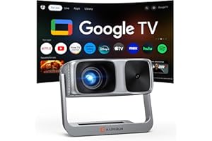 2000 ANSI Official Licensed Google TV Outdoor Projector 4K Full HD, Smart Projector with Wifi and Bluetooth, Auto Focus, Dolby Sound, Built-in Apps, HAPPRUN Indoor Home Theater with 270° Stand