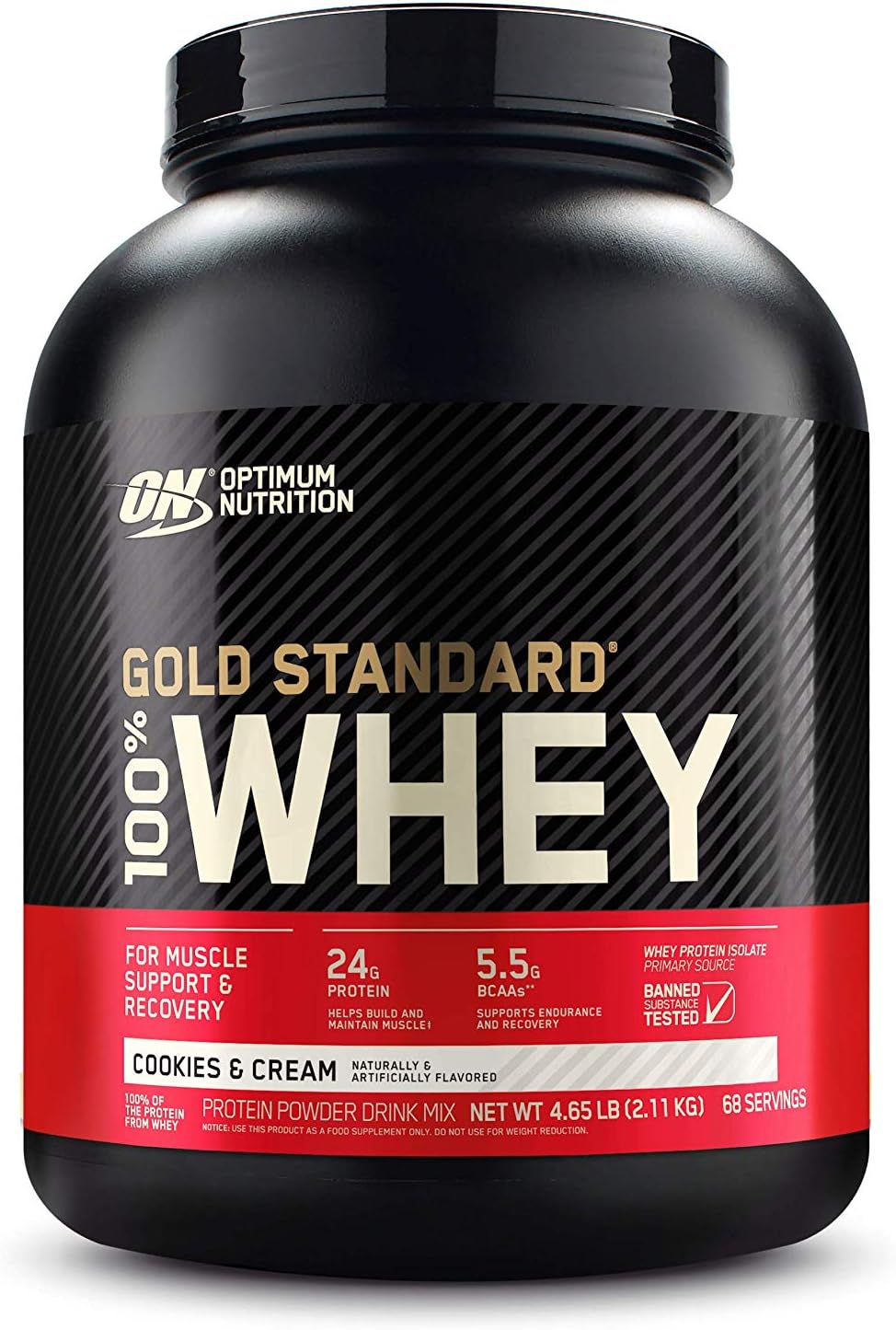 Optimum Nutrition Gold Standard 100% Whey Protein Powder, Cookies and Cream, 4.65 Pound (Packaging May Vary): Health & Personal Care