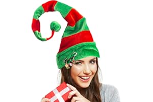 BigOtters Christmas Elf Hat, Long Striped Felt Hat with Cute Brooch Pin for Kids Adults