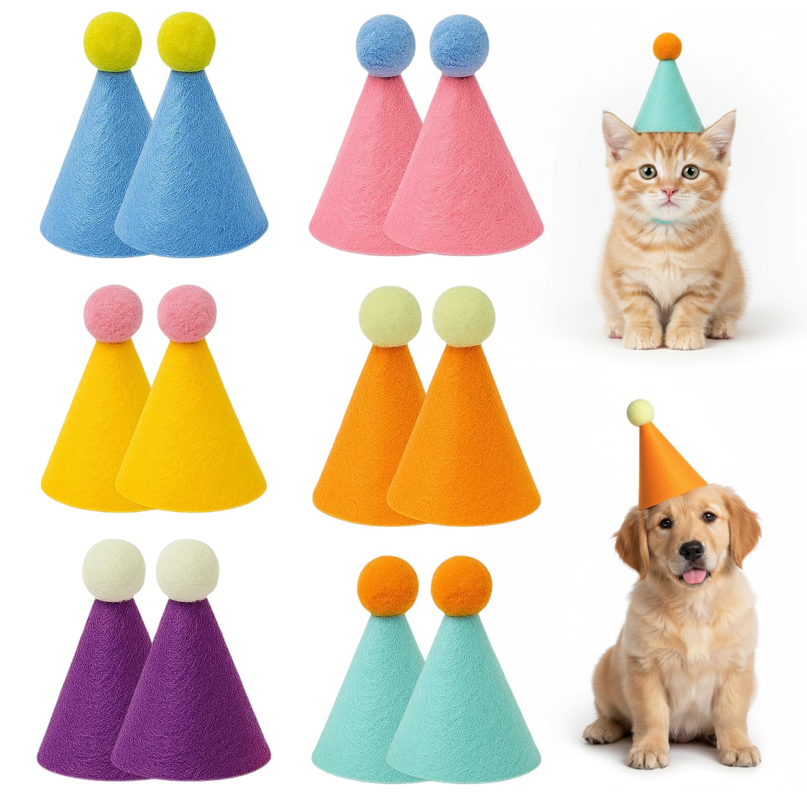 YenMzx Mini Party Hats, 12PCS Assorted Pastel dog birthday hat, Cats, Dolls, Reusable Birthday Party Hats for Themed Celebrations and Photo Props