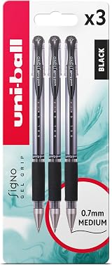 uni-ball Signo Gel Grip 0.7mm Black Ink 3pc Pen Set