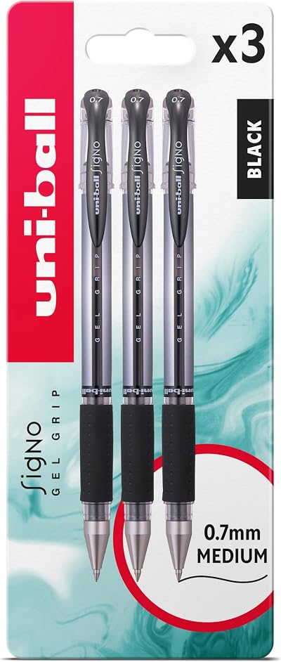 uni-ball Signo Gel Grip 0.7mm Black Ink 3pc Pen Set