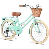 Glerc 20 24 26 Inch Beach Cruiser Bike for Over 6 Years Old Girls and Teen | 6-Speed Derailleur, Wicker Basket, Fender, High Tensile Steel Frame, V-Brake, 85% Pre-Assembled, Multiple Colors