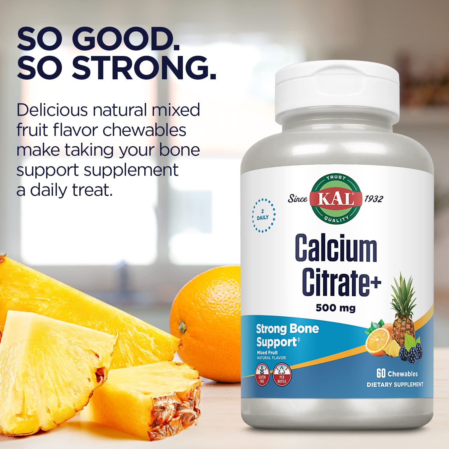 KAL Calcium Citrate Chewable Mixed Fruit Supplement, 60 Count