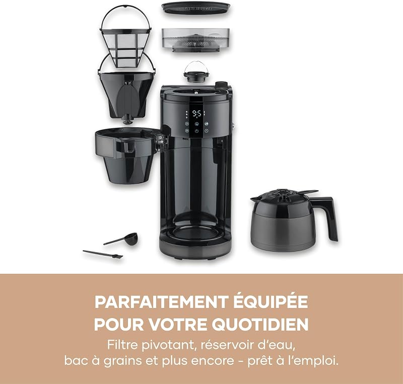 Machine à café filtre avec broyeur intégré et verseuse isotherme - S-Taste AromaOne- 1,25L jusqu'à 10 tasses - Affichage LED tactile - Stop goutte & arrêt automatique - Inox foncé, KA 4831 — photo 8 sur 8