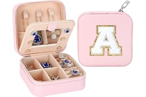 LETURE Small Travel Jewelry Box Organizer with Mirror, Women Teen Girl Gifts Trendy Stuff, Double Layer Portable Travel Case Display Storage Holder Boxes for Stud Earrings, Rings, Necklaces, Bracelets (A)