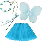 Fairy Princess Costume Set, Include Headband, Butterfly Fairy Wing, Tutu Skirt, Butterfly Wand for 2-12 Years Girls, Birthday