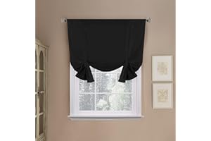 H.VERSAILTEX Blackout Tie Up Curtain Thermal Insulated Rod Pocket Panel Curtain Short Bathroom Curtain Tie Up Shade for Small Window,42" W x 45" L,Set of 1,Jet Black