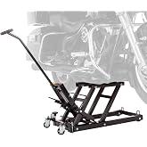 Black Widow Hydraulic Steel Motorcycle and ATV Lift Jack Stand, 1,500 lb | Foot pedal operation or air compressor (not included), 1,500 lb cap, 16" high lift, rubber padded arms protect frame