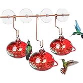 Pozfun Window Hummingbird Feeder with Suction Cups,Hand-Blown Glass Hummingbird Feeders for Outdoors Window Mounted with Metal Hook,Close Bird Watching,Finch in Garden,Yard(Red)
