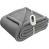 Comfort Zone Heated Blanket Electric Throw, Solid Pattern, Micro Plush Electric Blanket, Heating Blanket with 4 Heating Levels, 3H Timer, Auto Shutoff, Fast Heating (50x60 inches, Gray)