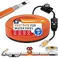 30 FT Heat Tape for Water Pipes, 7.6W/FT UL & ETL Self-Regulating Pipe Heating Cable with Thermostat for Pipe Freeze Protecti
