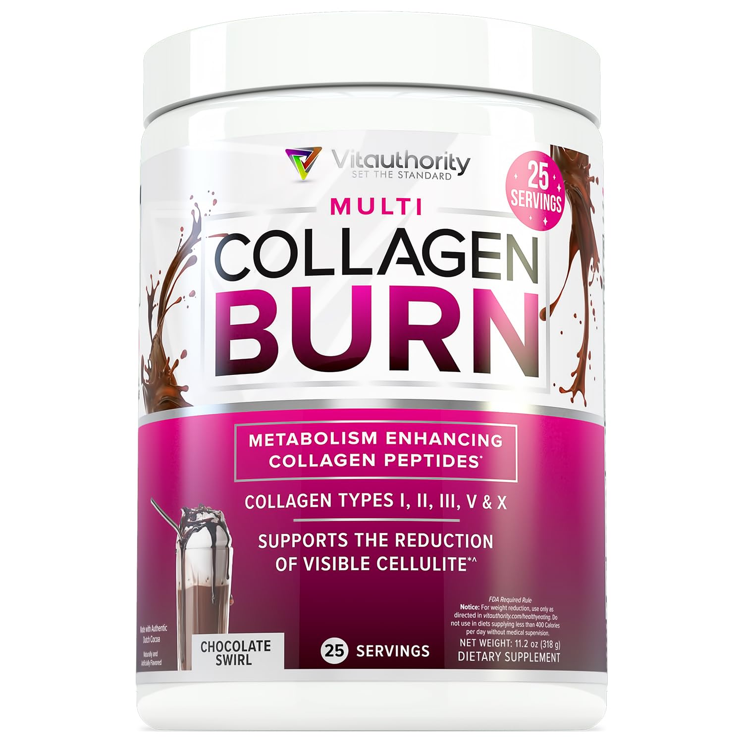 Photo 1 of Vitauthority Collagen Peptides Powder Weight Loss Supplements | Hydrolyzed Beauty Complex for Women, Hair Skin Nails | Fat Burning Support | Chocolate Flavored 25 Servings