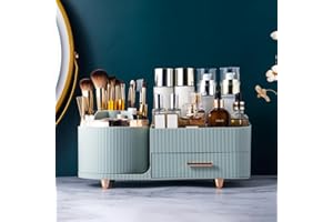 Bemgue Makeup Organizer for Vanity, 360° Rotating Countertop Makeup Organizer with Brush Holder, Large Capacity for Cosmetics, Skincare, Perfumes -Green