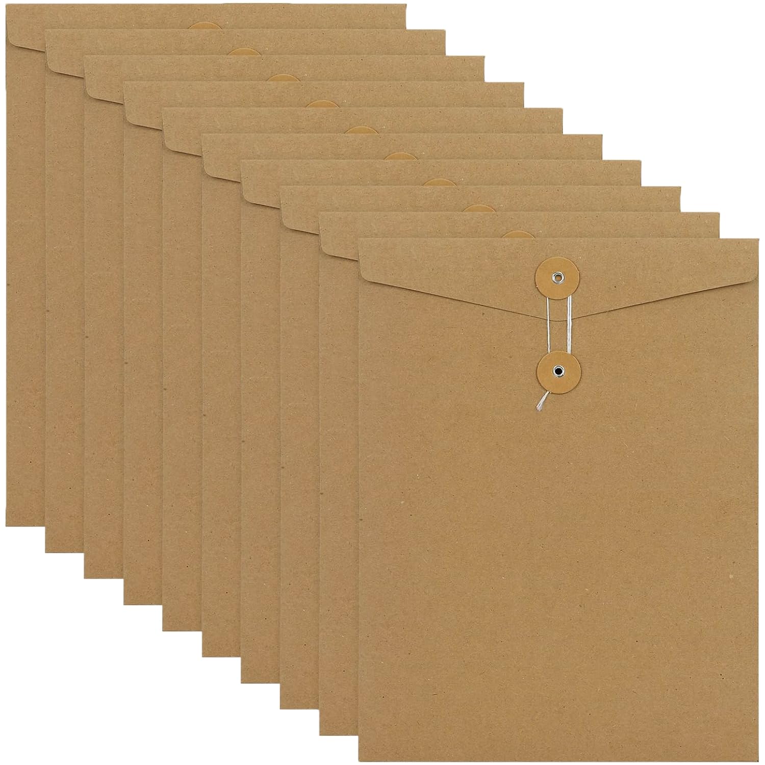 10Pcs A4 Envelope File Folders Kraft Paper Portfolio Foolscap Document Popper Wallet Pockets File Bags Storage Pouch Paperwork Organizer with String Fastener Closure for Offices School Travel