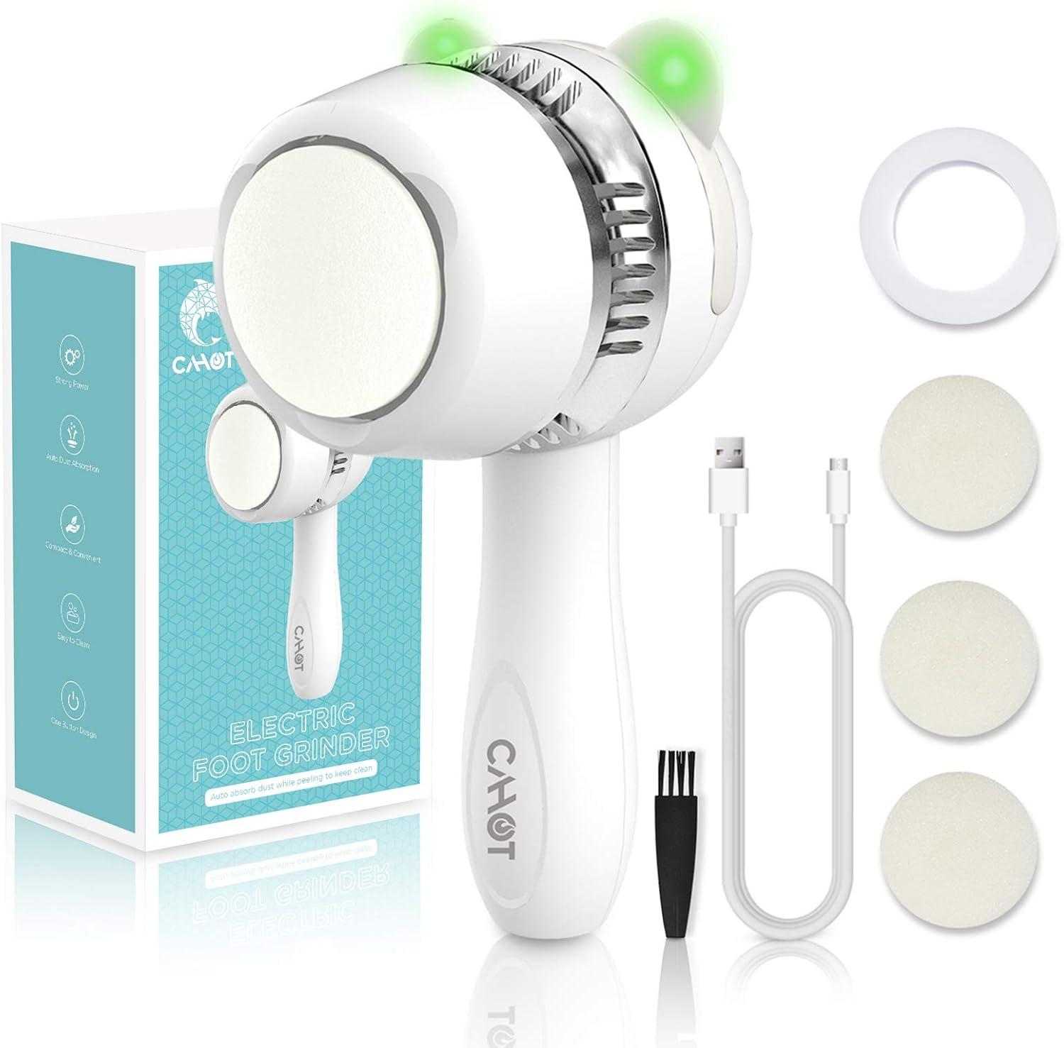 Cahot Electric Foot Callus Remover Kit with Vacuum Absorption, Rechargeable Electric Foot File Pedicure Tools with 3 Heads in 3 Speed, Professional Pedi Feet Care for Cracked Heels and Hard Skin