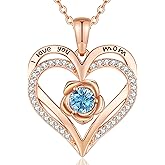 CDE Valentines Day Gifts for Women S925 Silver Rose Gold Heart Birthstone Necklaces for Women，Ideal Anniversary or Birthday Jewelry Gifts for Wife Girlfriend Her