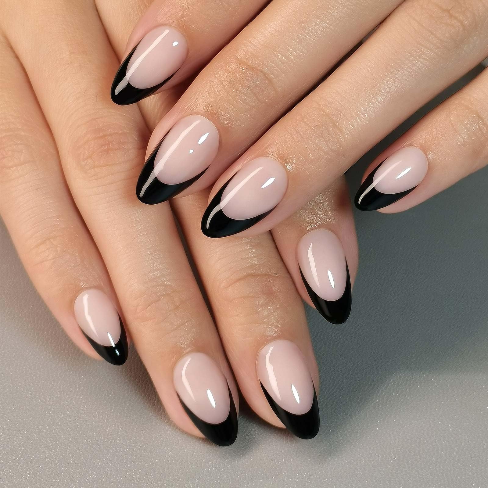 SHANGMENG Black French Tip Press on Nails Almond for Women Gift - Soft Gel Press on Nails Short with Glue, Fit Perfectly & Natural Glue on Nails in 16 Sizes - 32 Reusable Fake Nails, French Black - Image 7