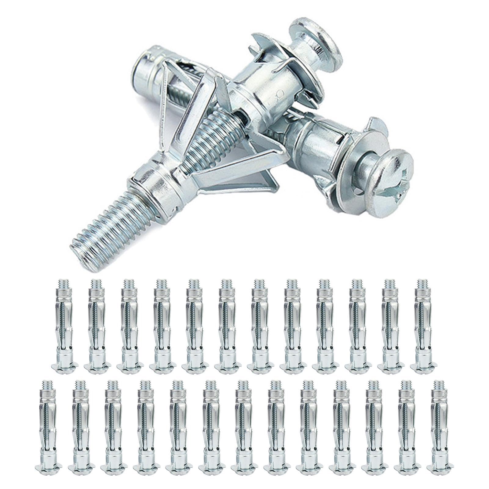 25pcs Plasterboard Fixings, M4×38mm Hollow Wall Anchor Expansion Bolts, Drywall Sleeve Anchor Bolts Plasterboard Screws Heavy Duty Metal Plaster board Cavity Wall Fixings Anchors Plugs