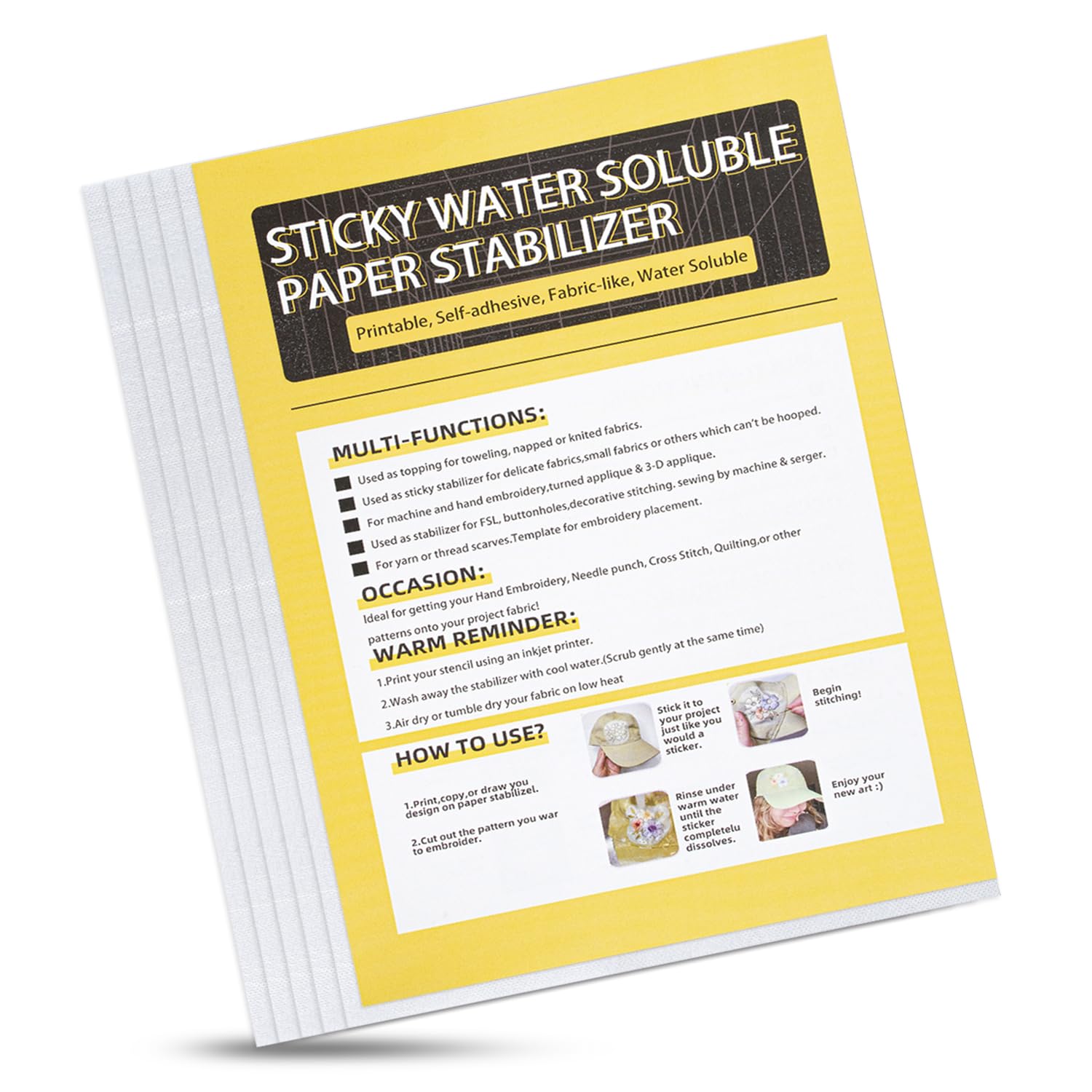 10 PCS (29.7x21cm) A4 Water Soluble Embroidery Paper, Stick and Stitch Embroidery Paper Patterns Water Soluble Stabilizer, Printable Dissolvable Embroidery Transfer Paper for Hand &Embroidery Machine