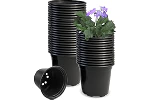 RAOOKIF 50 Pack 5 Inch Nursery Pots with Drainage Holes, Plastic Nursery Pot for Plants, Seed Starting Pots for Flower Seedling, Cuttings, Transplanting (5 Inch,50pcs)