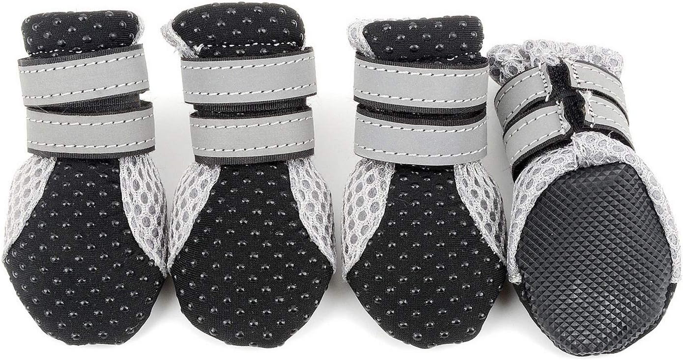 SMALLLEE_LUCKY_STORE Pet Protective Breathable Mesh Dog Boots Summer Soft Relective Shoes Small/Medium Dogs for Injured Paws Allergies Black M