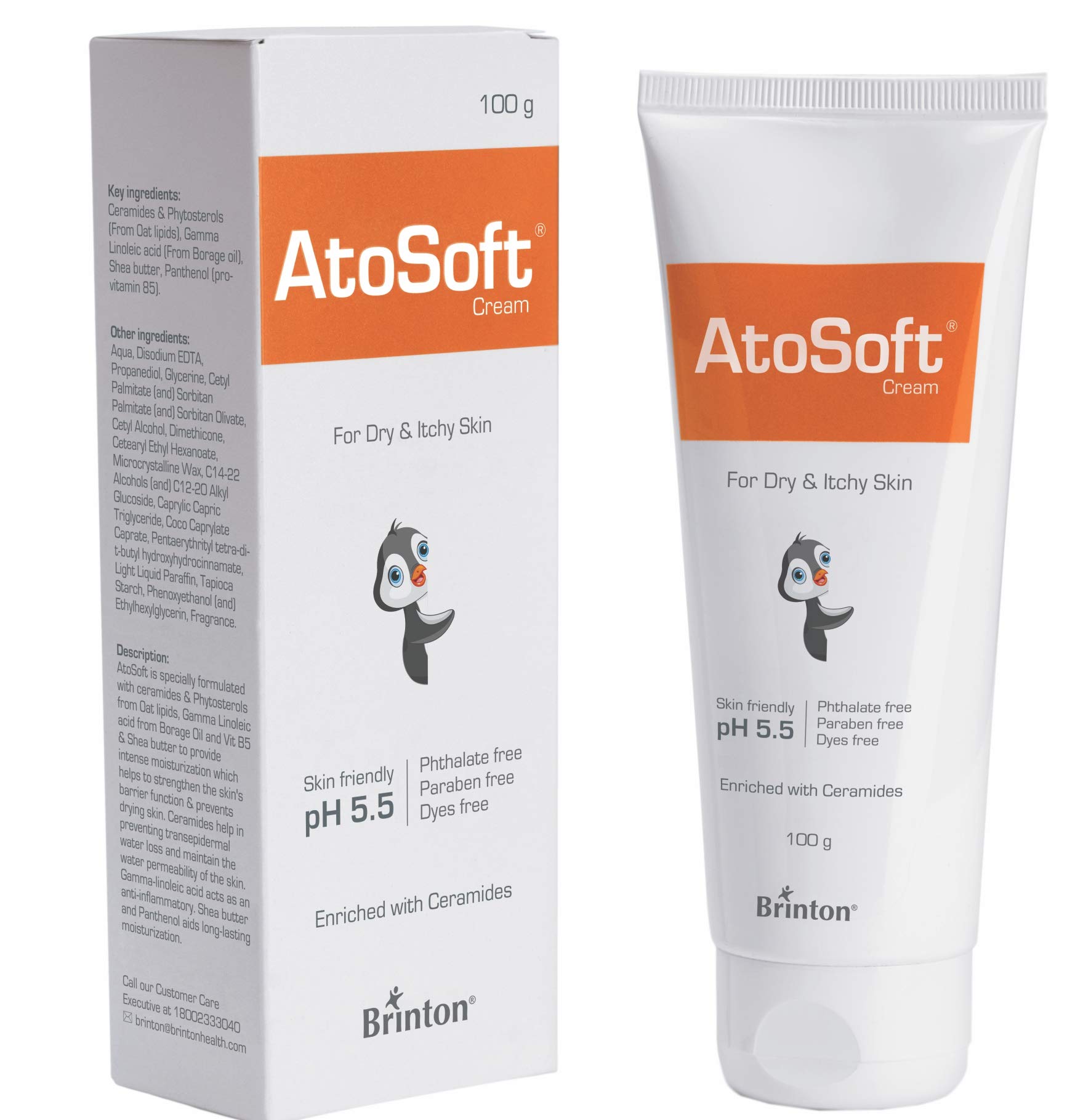 Atosoft Baby Cream Enriched with Ceramides for Dry & Itchy Skin | Intensive Moisturizing & Nourishing Cream pH 5.5 | Paraben-Free and Dye Free - 100 gm