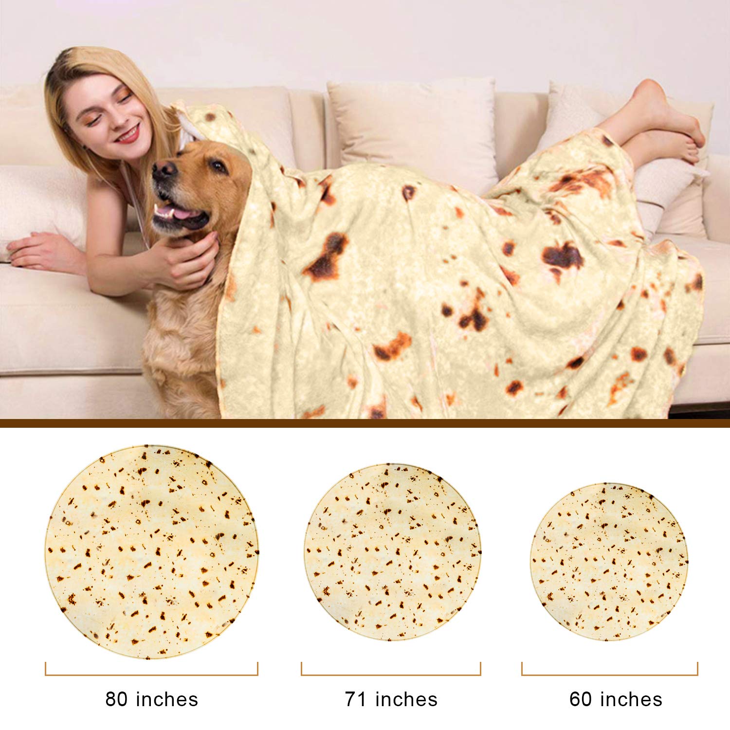 Sivio Burritos Tortilla Blanket with Dual Sided Pattern, Soft and Plush