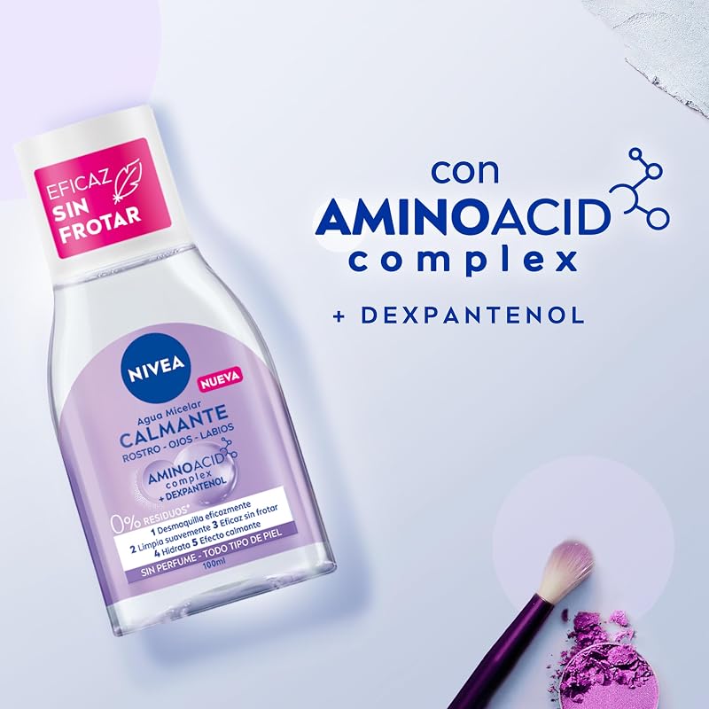 Agua Micelar Calmante Mini - Desmaquillante Facial - Con Dexpantenol - Desmaquillador Ojos, Rostro y Labios - Limpia Sin Frotar - Hidrata - Calmante - Todo Tipo de Piel - Pack de 12 x 100 ml