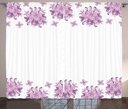 Amazon.com: Ambesonne Floral Curtains, Graphic Lilac Flower Blossoms on