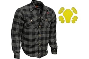 RIDERACT® Mens Reinforced Flannel Motorcycle Shirt Road Series Black & White Motorbike Riding Jacket Protective Gear Armored