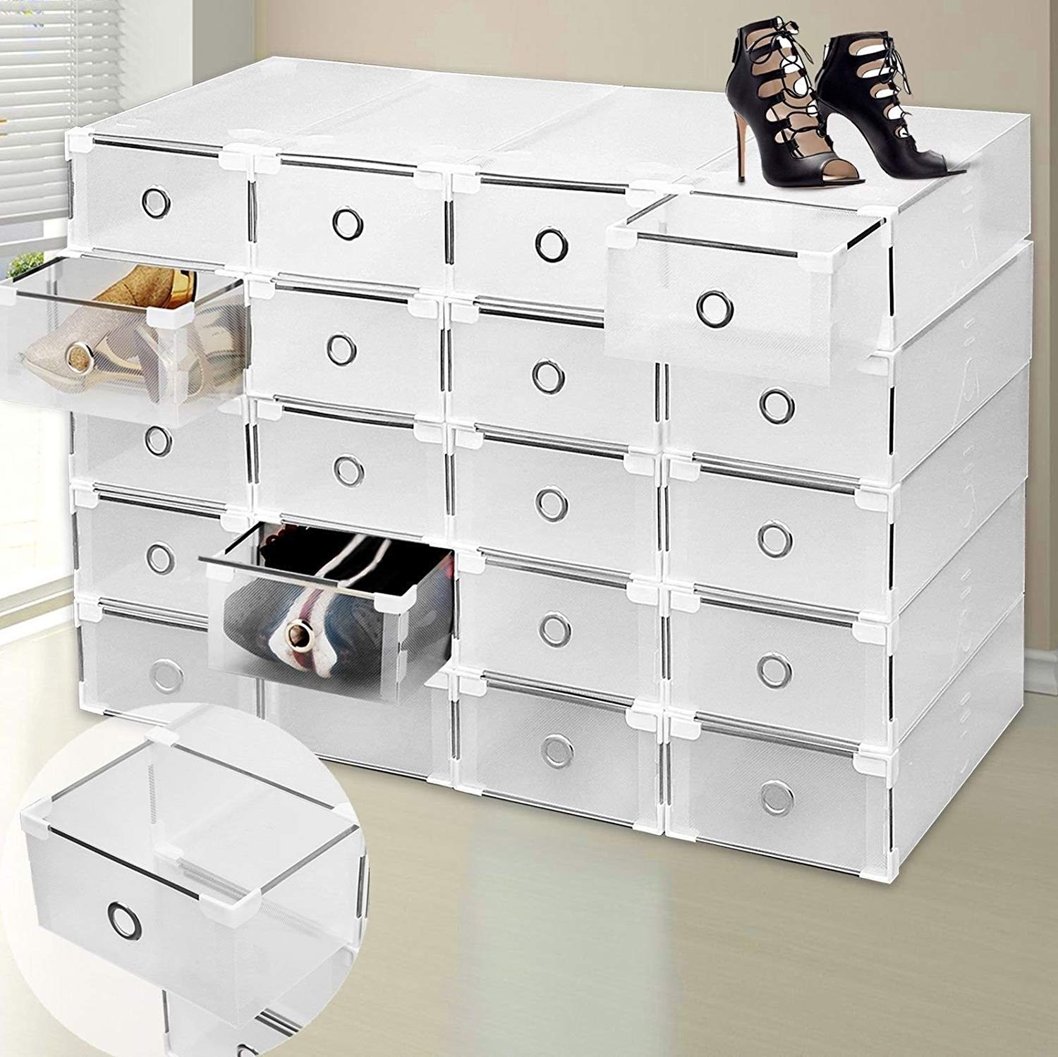 Shoe Rack Organiser 9 Plastic Drawer Shoe Storage Box Clear