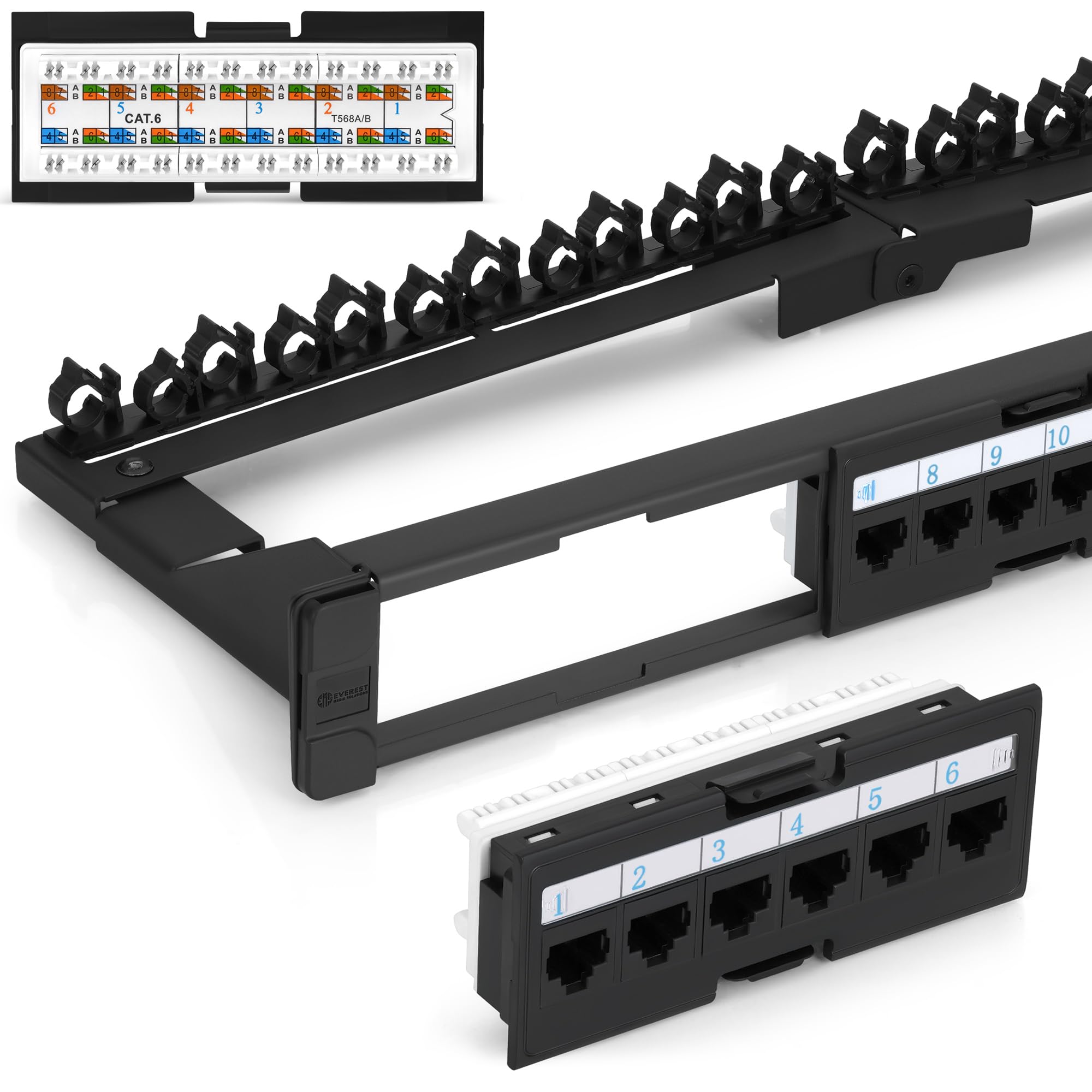 Photo 1 of Everest RJ45 24 Port Cat6 / 6A Patch Panel – Modular 6-Port Removable Panels for Easy Access – 1U Rack Mountable Network Panel – 10Gb Connection Panel – 110 or Krone Tool Compatible