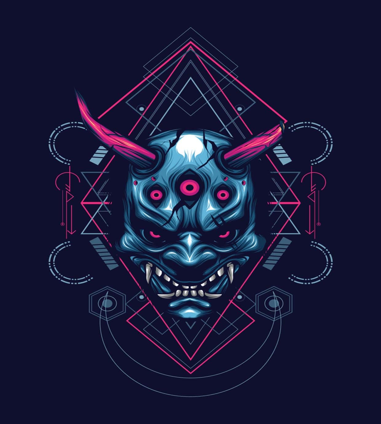 Qewhyn Poster Oni Mask Hannya Japan Sacred Geometry Abstract Angry Animal Art Artwork Asia Wall Art Painting Print Home Artwork Decoration for Living Room Bedroom Office Unframed 24x36 lnches