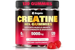 BAGETO Creatine HCL Gummies for Men & Women Sugar-Free, 120 HCL Creatine with Turmeric, Beet Root, Electrolytes gummies for Muscle Strength, Energy, Pre-Workout & Recovery Chewable Gummies, Mixedberry