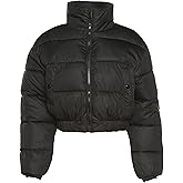 Flygo Cropped Puffer Jacket Women 2025 Winter Warm Zip Up Padded Short Quilted Jackets Down Coat