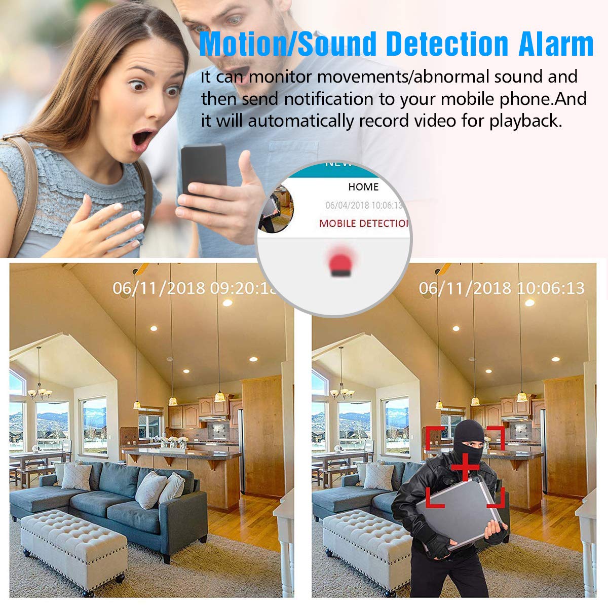 Telecamera WiFi, DIGOO 720P HD Telecamera IP, Telecamera di Sorveglianza Wifi Wireless Camera Interno, Telecamera videosorvegilanza con Audio Bidirezionale，Modalità Notturna a Infrarossi Videocamera di sorveglianza Camera， Camera WIFI Monit