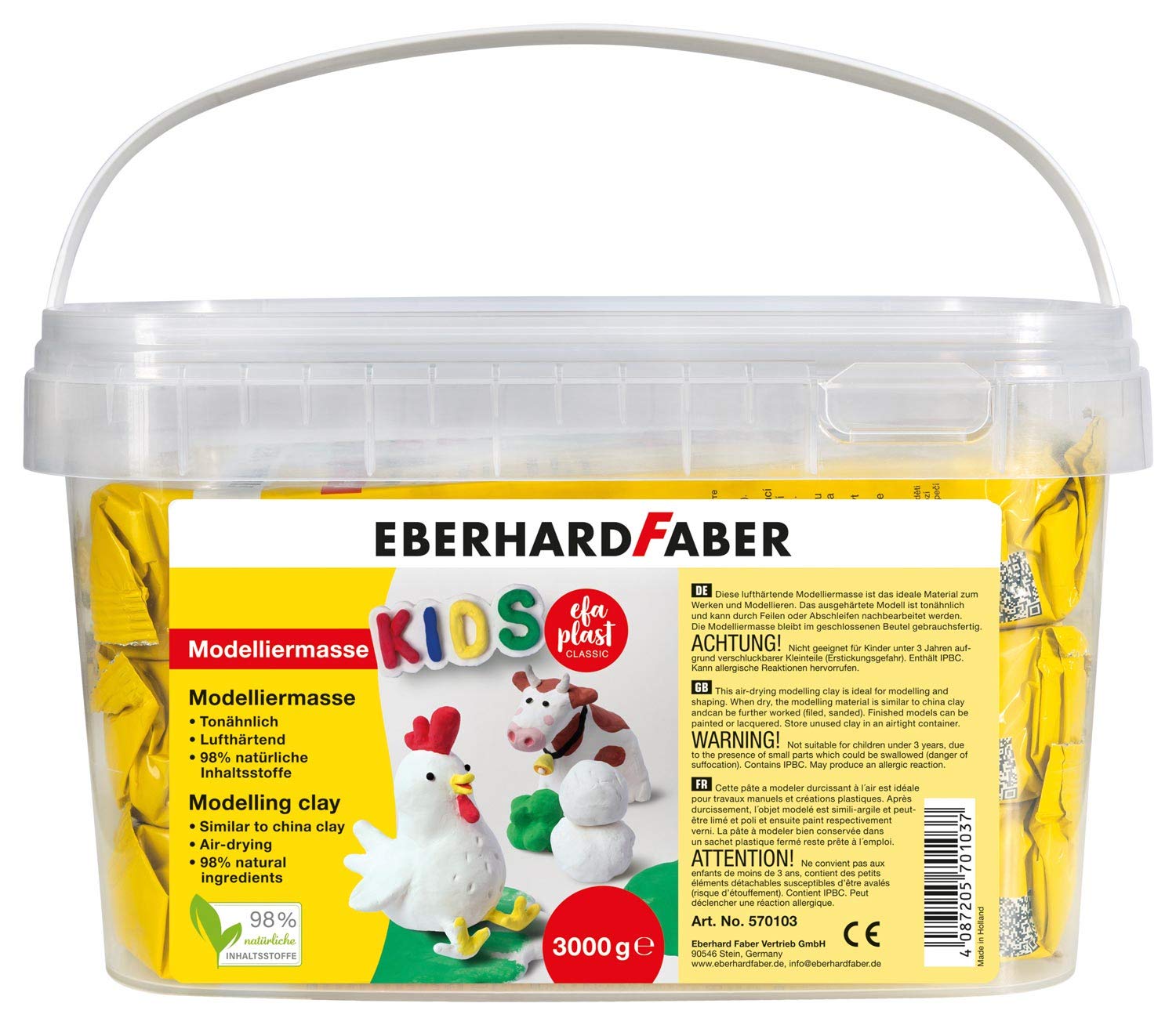 Eberhard Faber EFA Plast Kids 570103 Modelling Clay Air-Drying White 3 kg Clay Based