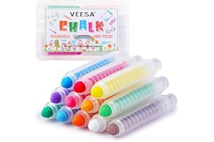 VEESA Dustless Washable Chalk for Kids,12 PCS Colored Chalk with Holder, Non-Toxic Chalks for Chalkboard Drawing Writing, Halloween & Christmas Gifts