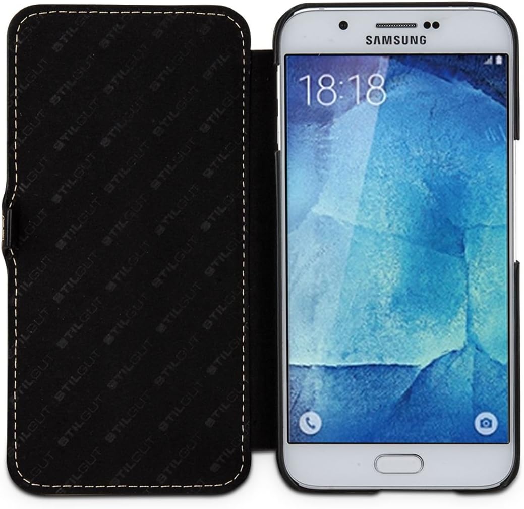 StilGut Samsung A8 2015 Case, Genuine Leather Cover for Samsung Galaxy A8 2015 Edition, Book Type with Clasp, Black - Image 3